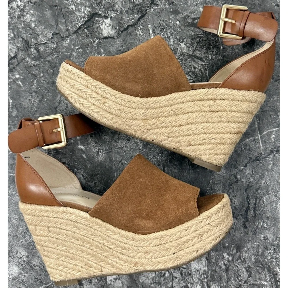 Marc Fisher Cala Platform Leather Suede Wedge Espadrille Sandal Y2K Chunky 5M